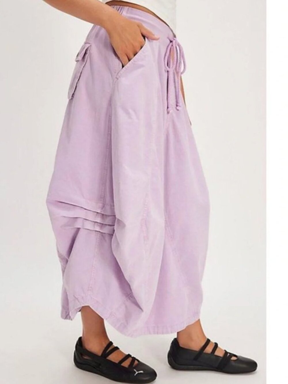 NWT Free People Willow Poplin Parachute Maxi Skirt in Pink Lavender Size S